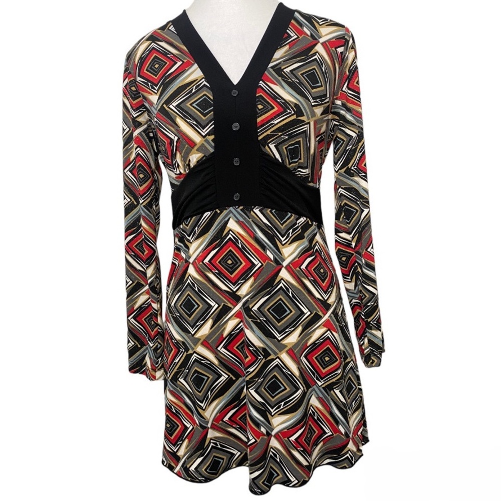 New Directions Women’s Long Sleeve Geometric Art to Wear Abstract Dress Size S